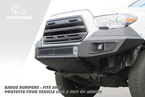 IRONBISON Parachoques delantero compatible con Toyota Tacoma 2016-2023, protector de parachoques de acero todoterreno con 2 luces LED antiniebla, protector de salpicaduras que puede añadir una barra de luz LED de 30 pulgadas
