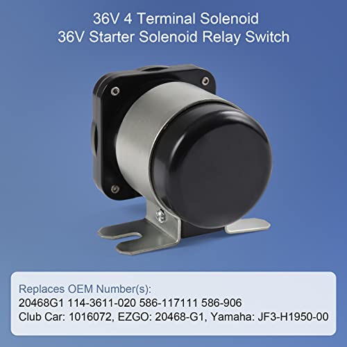 Solenoide de 36 V 4 terminales 20468G1 36 V Solenoide Interruptor de relé de repuesto para EZGO/Cushman/Textron Club Car DS Columbia Yamaha Electric para 1989 en adelante. Reemplaza 114-3611-020 586-117111 586-906