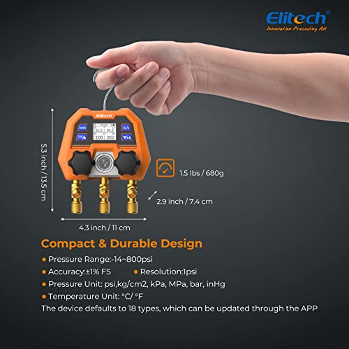 Elitech Manómetro digital de colector con control de aplicación, medidores de CA, ARTEMIS DGM-4B_US