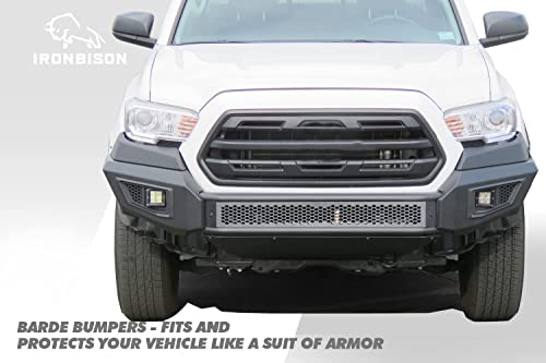 IRONBISON Parachoques delantero compatible con Toyota Tacoma 2016-2023, protector de parachoques de acero todoterreno con 2 luces LED antiniebla, protector de salpicaduras que puede añadir una barra de luz LED de 30 pulgadas