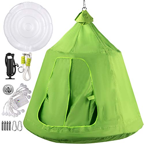 VEVOR Tienda de campaña colgante para árbol, capacidad máxima de 440 libras, tienda de campaña para árbol con cojín inflable de luz LED arco iris, hamaca de techo para niños y adultos, interior y exterior, verde