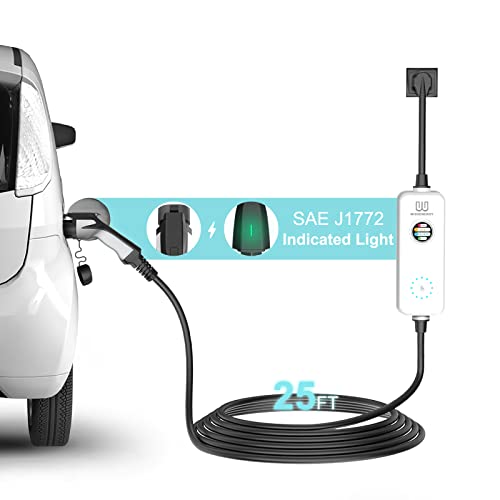 WISSENERGY Cargador eléctrico portátil de nivel 2 EV 40A 220V-240V con cable de 25 pies, estación de carga para el hogar EV, conector SAE J1772, NEMA 6-50 (40A, NEMA 6-50)