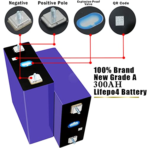 3.2 V 280 Ah 300 Ah LiFePO4 batería de ciclo profundo de 5000 + células de grado A, baterías de repuesto de fosfato de hierro con código QR para sistema de energía solar, motor de arrastre de casa RV (Lifepo4 4 piezas)