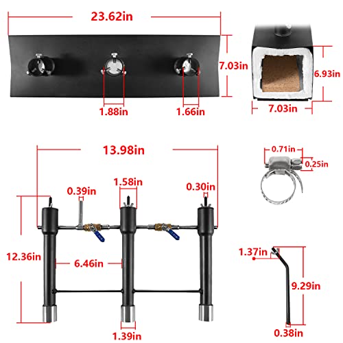 DFPROF3b - Forja de propano portátil de triple quemador, 1370 °C, forja de gas de gran capacidad cuadrada portátil con pinzas y guantes para herrería, herramientas de forja y equipo