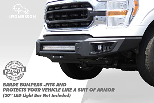 Parachoques delantero compatible con Ford F150 2021-2023 (excepto F150 Lighting EV) 2022-2023 con 2 luces antiniebla LED, puede añadir barra de luz LED de 30 pulgadas, textura fina, color negro