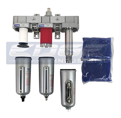 Filtro de carbón en línea de 3 etapas, grado industrial y secador de aire desecante combinado con cuencos de metal para pistola pulverizadora, compresor de pintura de cabina de pintura, cortador de plasma (1/2 pulgada de drenaje automático)