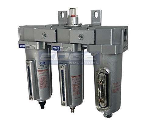 Filtro de carbón en línea de 3 etapas, grado industrial y secador de aire desecante combinado con cuencos de metal para pistola pulverizadora, compresor de pintura de cabina de pintura, cortador de plasma (1/2 pulgada de drenaje automático)