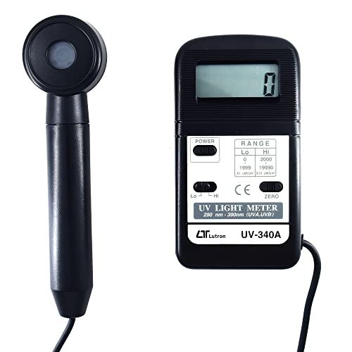 Lutron Medidor de luz UV-340AUV junto con certificado de calibración de fábrica (rango: rango bajo: 1999 uW/cm ^ 2 | Rango alto: 19990 uW/cm ^ 2) para estadios, teatros, laboratorios, salas limpias, habitaciones OT