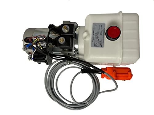 Bomba hidráulica de 12 voltios CC de efecto único para remolque volquete - Solenoide Unidad de potencia hidráulica de 12 V CC Tanque de plástico de 6 cuartos - Remolque volquete Paquete de energía hidráulica eléctrica