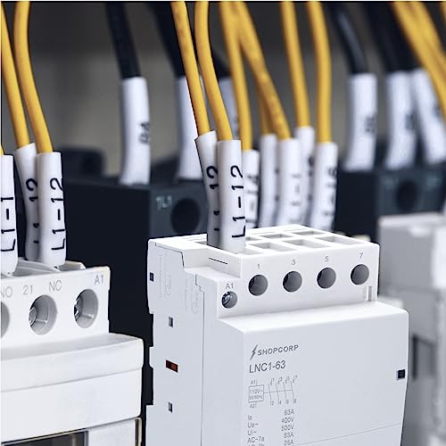 Contactor IEC de 400 V (funcionamiento silencioso) – Bobina de 110/120 VAC, carga del motor 40 A, carga de iluminación 63 A, incluye 35 x 152,40 mm acero zinc DIN y tornillos Phillips 2#10