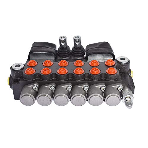 6 bobinas 11 GPM 3625 PSI válvula de control direccional hidráulica con 2 joystick, puertos SAE válvula de doble acción para tractores pequeños, tractores, cargadores, divisor de troncos