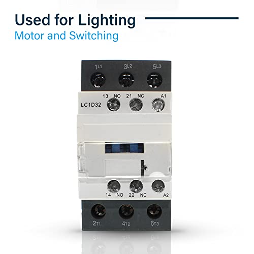 Contactor, bobina de 110-120 V, carga del motor 32 A, iluminación 40 A, paquete de 50 A con riel DIN chapado en zinc de acero ranurado, 35 mm x 6 pulgadas, 1 pieza con 2 tornillos número 10