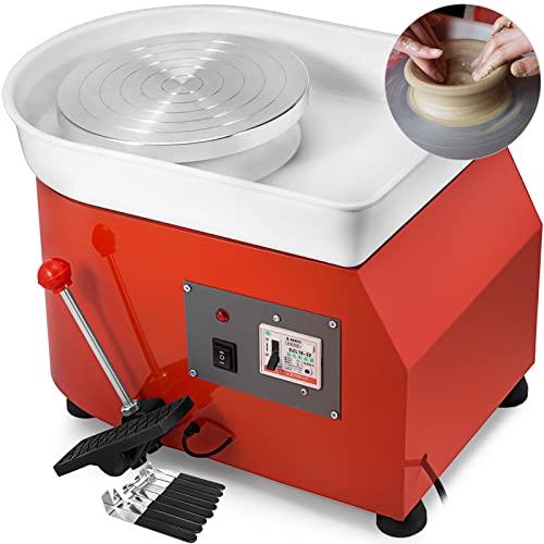 VEVOR Rueda de cerámica, máquina formadora de cerámica de 9.8 in, rueda eléctrica de cerámica de 350 W con pedal de palanca de pies ajustables, herramienta de arcilla de bricolaje con bandeja para trabajo de cerámica, arcilla de arte, bricolaje, 10 piezas