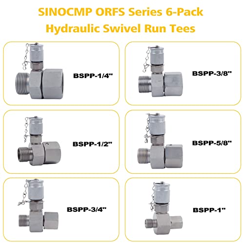 BSPP Paquete de 6 camisetas hidráulicas giratorias con conector en T hidráulico BSPP Tester Tee Coupling Set para Excavadora Maquinaria de Construcción Sistema Hidráulico