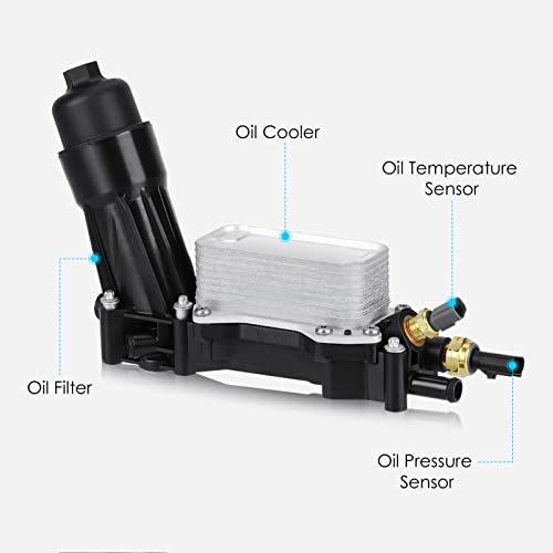 68310865AB 3.6L V6 Enfriador de aceite de motor Enfriador de aceite Adaptador de carcasa de filtro de aceite, para Jeep Cherokee/Wrangler, Dodge Challenger/Charger/Grand Caravan/Journey, ProMaster, Chrysler 300