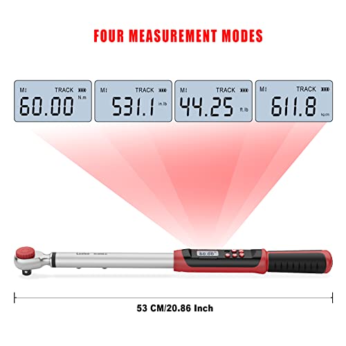 Leolee Llave Dinamométrica Digital 1/2", 10-200 Nm Llave de Torque Electrónicas con Doble Dirección Ajustable, Valor Preestablecido, Zumbador y Notificación de Flash LED para Motocicleta y Coche