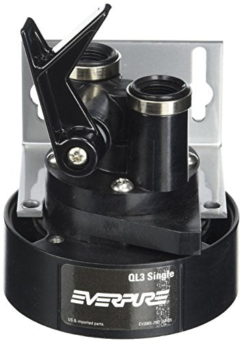 Everpure EV9259-14 QL3 - Cabezal de filtro individual con soporte, válvula de apagado y roscas NPT de 3/8 pulgadas