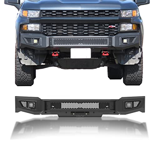 Parachoques delantero para Chevy Silverado 1500 2019-2021 (excepto Silverado 1500 LD) 2019 – 2021 con 2 luces LED antiniebla, puede añadir luz LED de 30 pulgadas, textura fina, color negro