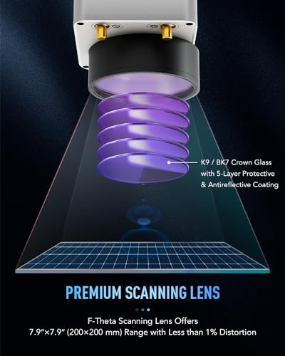 OMTech Grabador láser de fibra de 50 W con eje rotativo, máquina de grabado láser compatible con LightBurn con puntero de punto rojo, máquina de grabado de marcado láser de estado sólido de 7.9 x 7.9 para joyas de oro de acero metálico