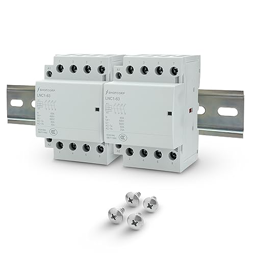 40 amperios 8 polos (4 polos x 2) normalmente abierto, bobina de 110/120 V CA (funcionamiento silencioso), carga del motor 40 A y carga de iluminación 63 A paquete de contactores con riel DIN, 35 x 150 mm y 2 tornillos #10