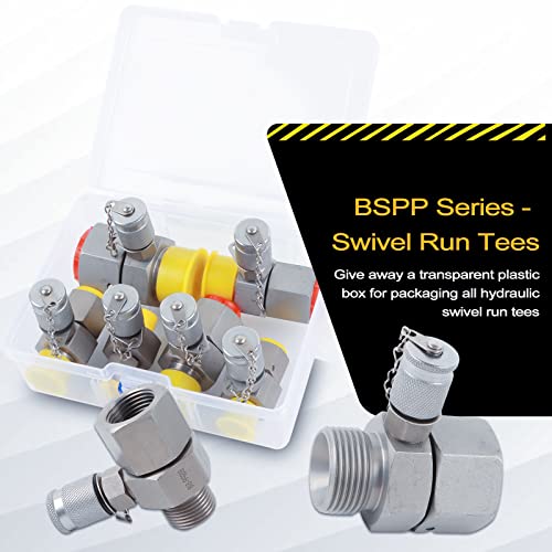 BSPP Paquete de 6 camisetas hidráulicas giratorias con conector en T hidráulico BSPP Tester Tee Coupling Set para Excavadora Maquinaria de Construcción Sistema Hidráulico