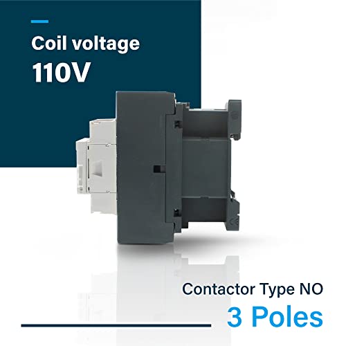 Contactor, bobina de 110-120 V, carga del motor 32 A, iluminación 40 A, paquete de 50 A con riel DIN chapado en zinc de acero ranurado, 35 mm x 6 pulgadas, 1 pieza con 2 tornillos número 10