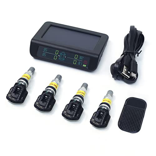 BACKVOLT - Sistema de monitoreo de presión de neumáticos, 4 sensores internos de 0-50 PSI/0-3.5 bar, sistema TPMS, cargador solar, 5 modos de alarma, visualización LCD, modo de reposo automático, inalámbrico, inteligente en tiempo real para automóviles