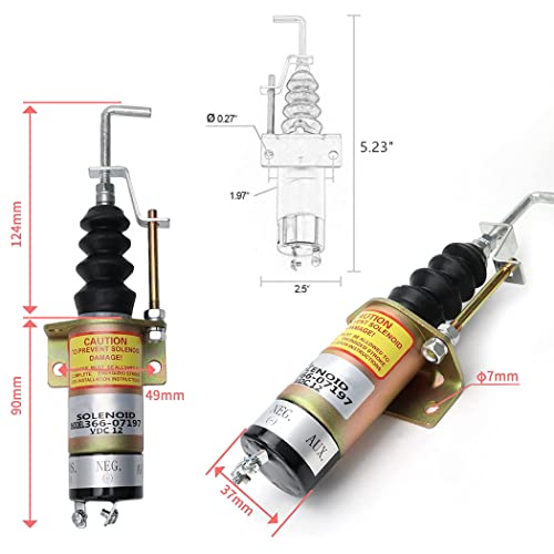 Earlyred Solenoide de apagado de combustible de 12 V 1502-12C7U2B2S1 válvula solenoide de parada 366-07197 SA-3405T compatible con Lister Petter LPWS LPWT motor Genset con soporte 2 pines
