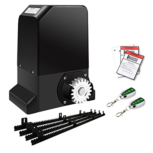 TOPENS RK990T - Abridor automático de puerta corrediza para puertas deslizantes pesadas de hasta 2200 libras, operador de puerta de seguridad alimentado por CA con estante de engranajes de nailon y control remoto