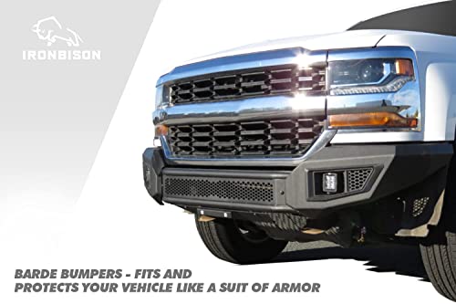 Parachoques delantero compatible con Chevy Silverado 1500 2016-2018 para camioneta todoterreno con 2 luces LED antiniebla, protector contra salpicaduras que puede añadir luz LED de 30 pulgadas, negro texturizado fino