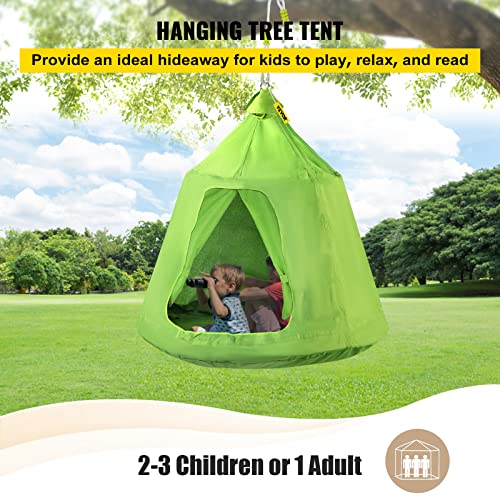 VEVOR Tienda de campaña colgante para árbol, capacidad máxima de 440 libras, tienda de campaña para árbol con cojín inflable de luz LED arco iris, hamaca de techo para niños y adultos, interior y exterior, verde