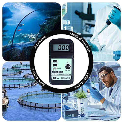 Medidor de oxígeno disuelto (rango: 0 a 20.0 mg/L) para acuicultura, acuario, agricultura, criaderos de peces, industrias mineras junto con certificado de calibración de fábrica. Modelo: Lutron DO-5509