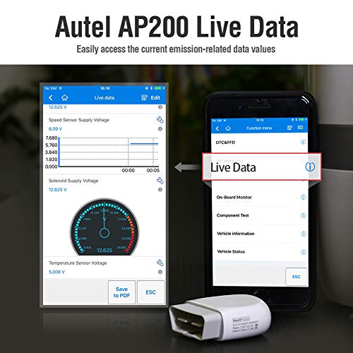 Autel AP200 - Escáner Bluetooth OBD2, lector de código con sistemas completos diagnósticos y 25 funciones de servicio, herramienta de exploración de vehículos para dispositivos iPhone y Android, versión mini de diagnóstico MK808