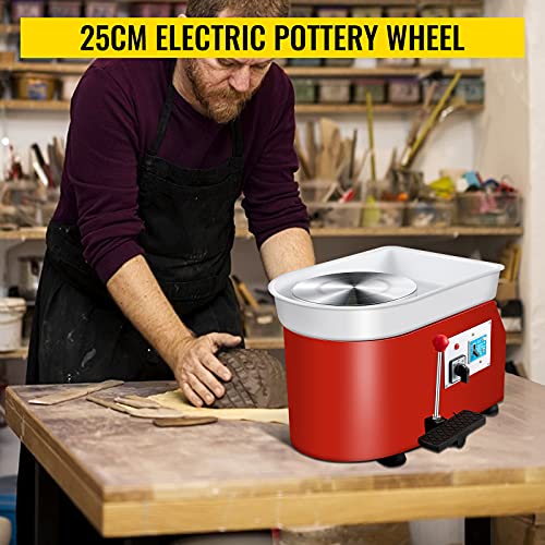 VEVOR Rueda de cerámica, máquina formadora de cerámica de 9.8 in, rueda eléctrica de cerámica de 350 W con pedal de palanca de pies ajustables, herramienta de arcilla de bricolaje con bandeja para trabajo de cerámica, arcilla de arte, bricolaje, 10 piezas