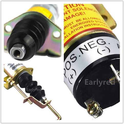 Earlyred Solenoide de apagado de combustible de 12 V 1502-12C7U2B2S1 válvula solenoide de parada 366-07197 SA-3405T compatible con Lister Petter LPWS LPWT motor Genset con soporte 2 pines