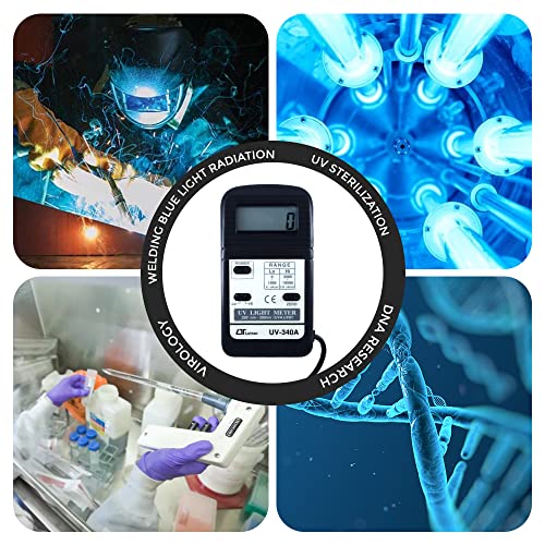 Lutron Medidor de luz UV-340AUV junto con certificado de calibración de fábrica (rango: rango bajo: 1999 uW/cm ^ 2 | Rango alto: 19990 uW/cm ^ 2) para estadios, teatros, laboratorios, salas limpias, habitaciones OT