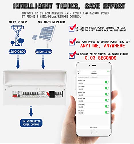 Control WiFi ATS W2R Switch Mini interruptor de transferencia automática de doble potencia de 2 fases, controlador montado en riel DIN, generador de espera de doble potencia 220 V 240 V interruptor de cambio (2P 100 amperios sin apagado)