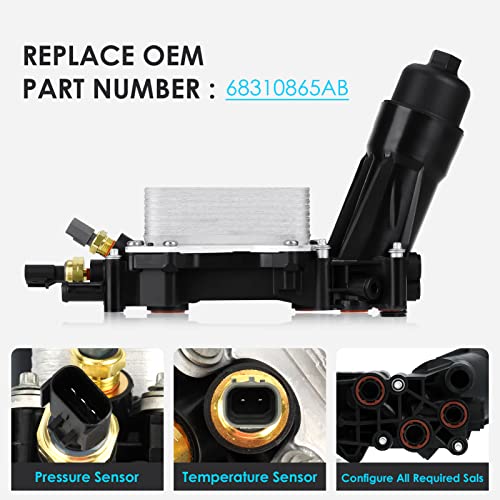 68310865AB 3.6L V6 Enfriador de aceite de motor Enfriador de aceite Adaptador de carcasa de filtro de aceite, para Jeep Cherokee/Wrangler, Dodge Challenger/Charger/Grand Caravan/Journey, ProMaster, Chrysler 300