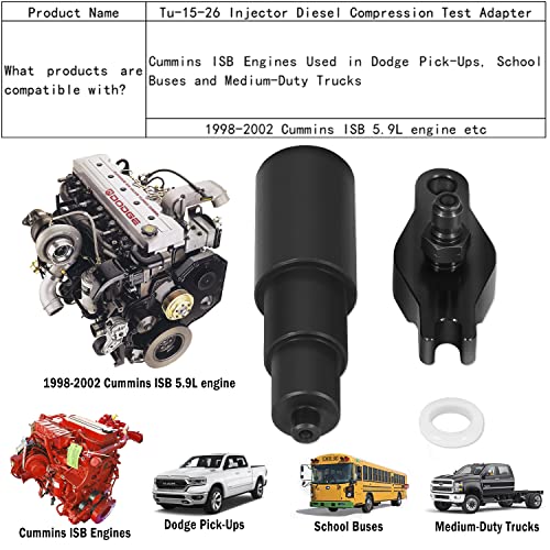 Deecaray Tu-15-26 Adaptador de prueba de compresión diésel para inyector, 3 piezas, negro, compatible con motores Cummins ISB utilizados en Dodge Pick-Ups