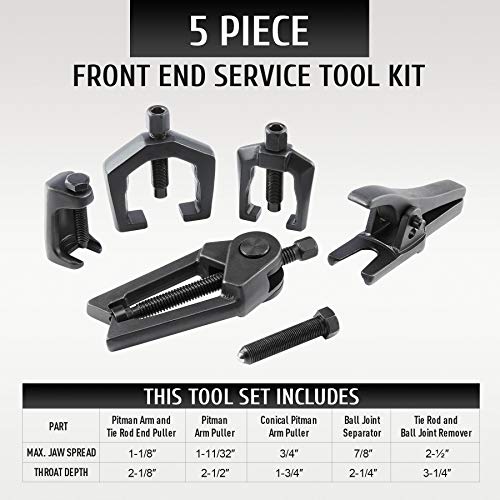 Orion Motor Tech Separador de rótula 5 en 1, extractor de brazo Pitman, juego de herramientas de extremo de barra de acoplamiento para servicio frontal, kit de extracción de divisor (RB06)