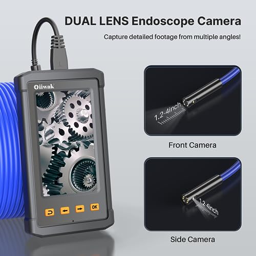 Cámara de inspección de alcantarillado de doble lente de 50 pies, cámara endoscopio Oiiwak con luces, visualización IPS HD 1080P de 4.3 pulgadas, visualización dividida, tubo de drenaje de boroscopio industrial impermeable, estuche de transporte