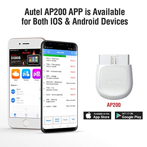 Autel AP200 - Escáner Bluetooth OBD2, lector de código con sistemas completos diagnósticos y 25 funciones de servicio, herramienta de exploración de vehículos para dispositivos iPhone y Android, versión mini de diagnóstico MK808