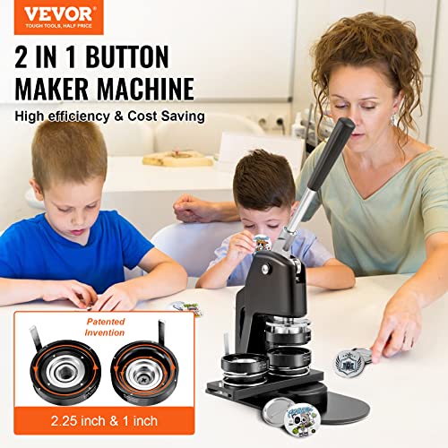 VEVOR Máquina para hacer botones, varios tamaños de 1+2.25 pulgadas, kit de prensa de perforaciones de insignias para niños, para hacer pines de regalo para niños, suministros para hacer botones con 500 piezas de botón y cortador de círculo y libro mágico