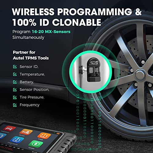 Autel Sensor TPMS, sensor MX-2 en 1 (315 MHz + 433 MHz) para el 99% de los automóviles, programación inalámbrica 100% clonable, igual que los sensores OE, duración de la batería de 6 años (válvula de metal a presión, 8 piezas)