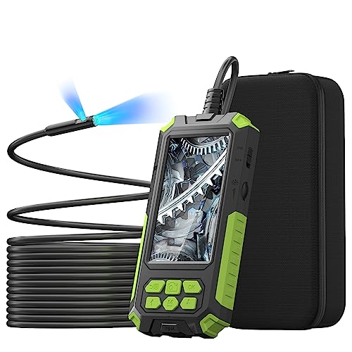 Cámara de inspección ILIHOME de endoscopio de doble lente de 0.311 in con pantalla IPS de 4.5 pulgadas, cámara endoscopio impermeable IP68 con 8+1 luces LED, cámara de plomería de serpiente con cable de 16.5 pies, tarjeta TF de 32 G, estuche de viaje