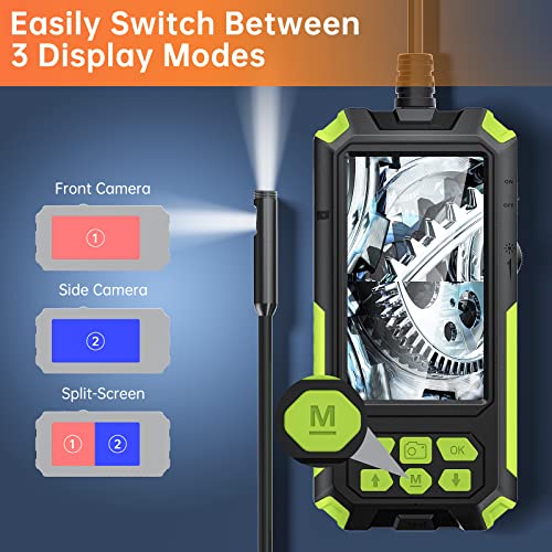 Cámara de inspección ILIHOME de endoscopio de doble lente de 0.311 in con pantalla IPS de 4.5 pulgadas, cámara endoscopio impermeable IP68 con 8+1 luces LED, cámara de plomería de serpiente con cable de 16.5 pies, tarjeta TF de 32 G, estuche de viaje