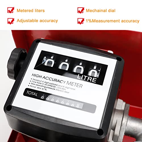 Bomba eléctrica de transferencia de combustible de aceite diesel de 110 voltios, medidor de visualización autocebante con manguera de 13 pies y kit de boquilla de combustible