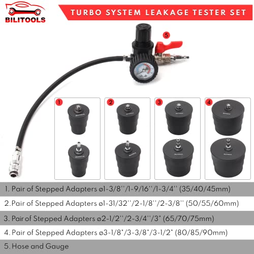 BILITOOLS Turbocompresor Turbo Boost - Probador de fugas de 9 piezas de turbocompresor Turbo Boost probador de fugas de 1-3/8 pulgadas - 3-1/2 pulgadas