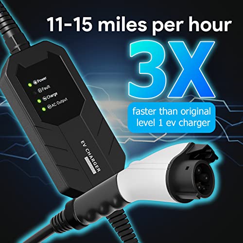Cargador EV de Nivel 1-2 de Megear (100-240 V, 16 A) Estación de Carga de vehículos eléctricos domésticos EVSE portátil (NEMA6-20 con Adaptador para NEMA5-15)
