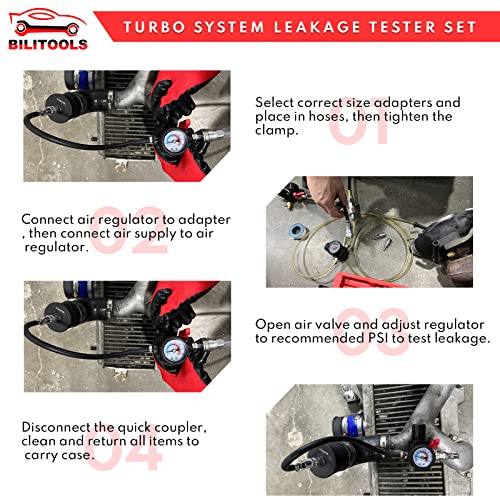 BILITOOLS Turbocompresor Turbo Boost - Probador de fugas de 9 piezas de turbocompresor Turbo Boost probador de fugas de 1-3/8 pulgadas - 3-1/2 pulgadas